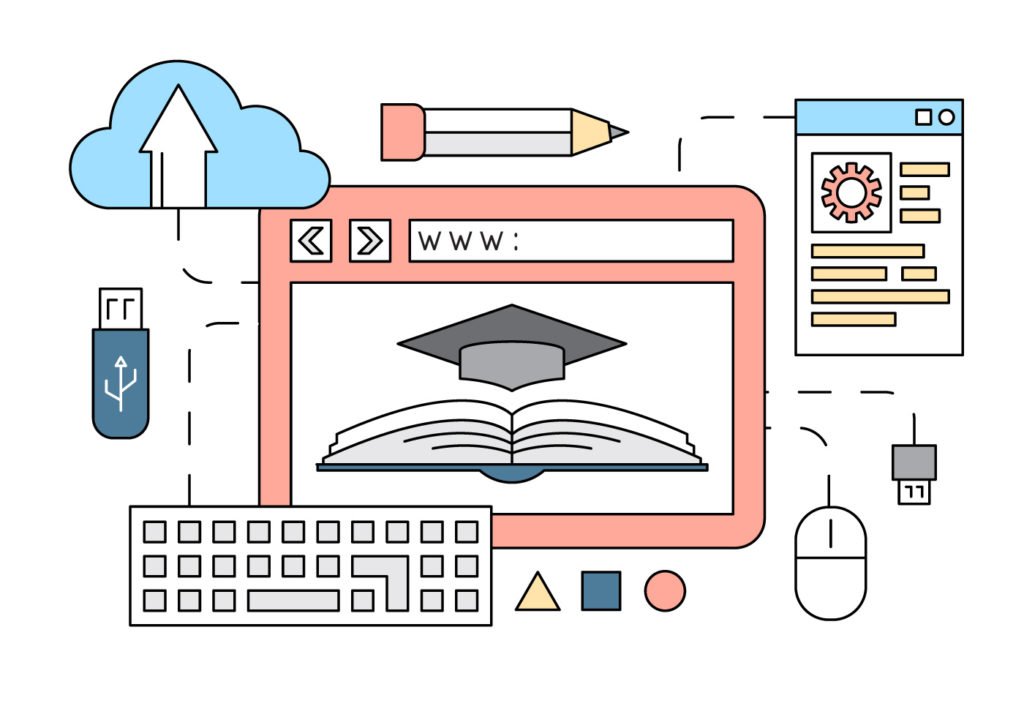 Assorted technology used in learning online or attaining online degree.