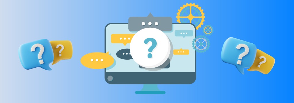 computer with help symbol and question marks