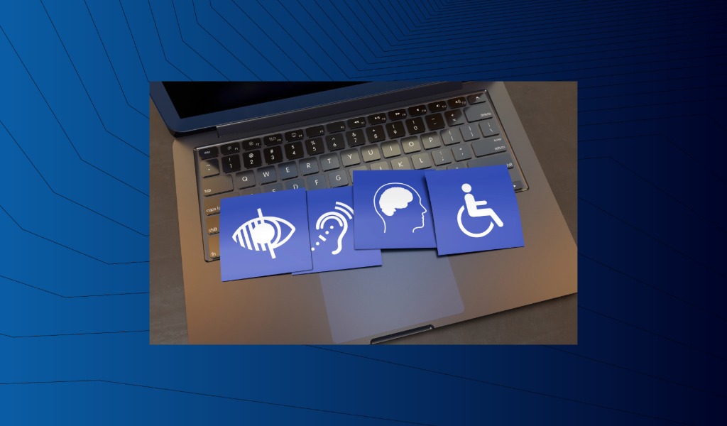 Image of latptop with various accessibility symbols on the keyboard