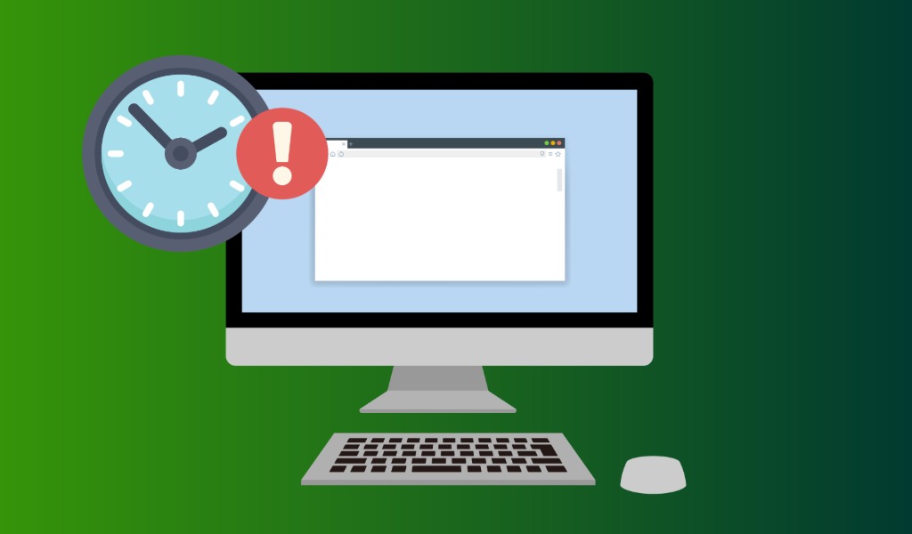 computer screen with time alert