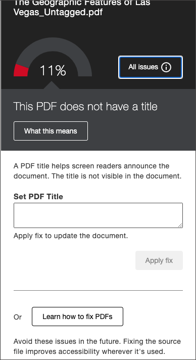 Screenshot of the Set PDF title option in instructor feedback.